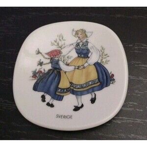 RORSTRAND Sweden Miniature Plate/Butter Pat "Sverige" Woman & Child Dancing 3”